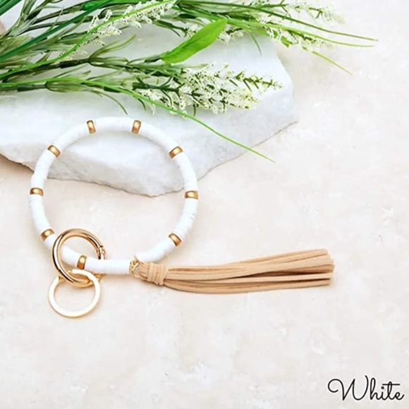 Polymer Clay Beaded Tassel Boho Keychain Bracelet - Picture 6 of 10